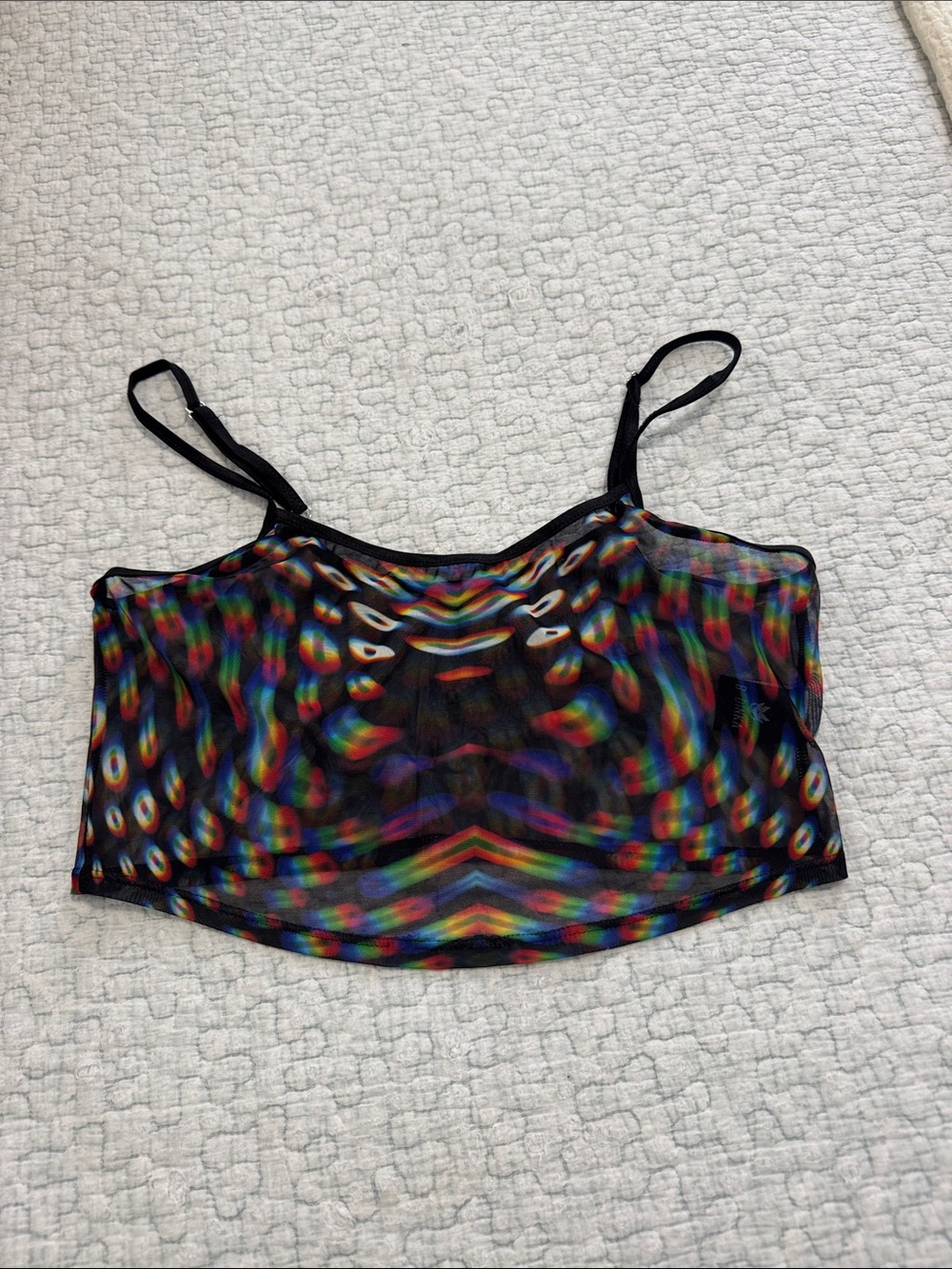 Nwot Sheer Black Multi-Color Printed Cami Tank Top